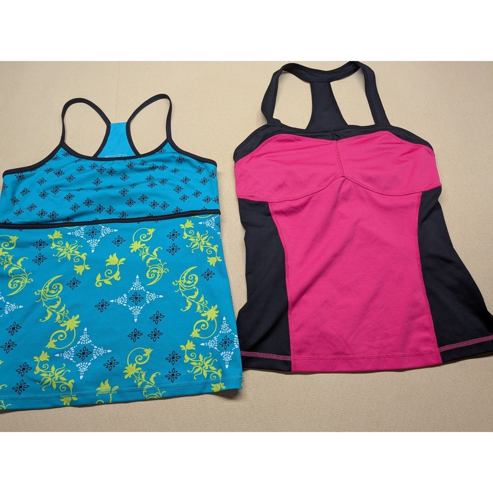Tek Gear Women's 2 Tank Tops Size M Teal & Pink With Black Accents Work Out Wear